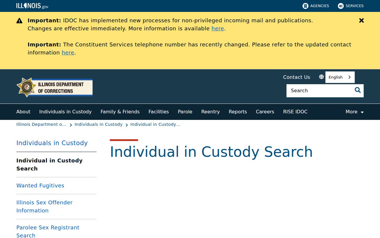 Illinois Department of Corrections custody search