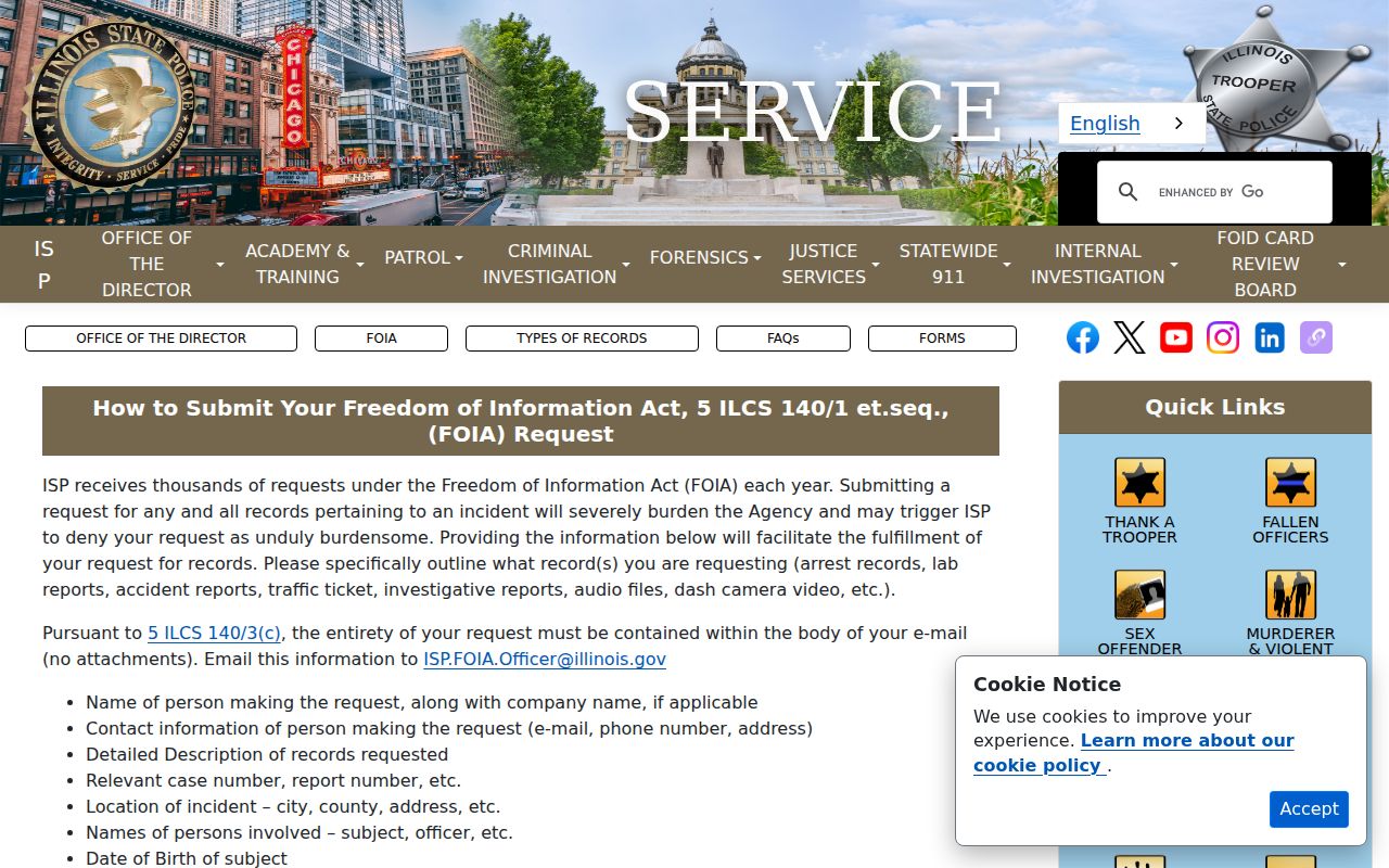 Illinois State Police FOIA request information