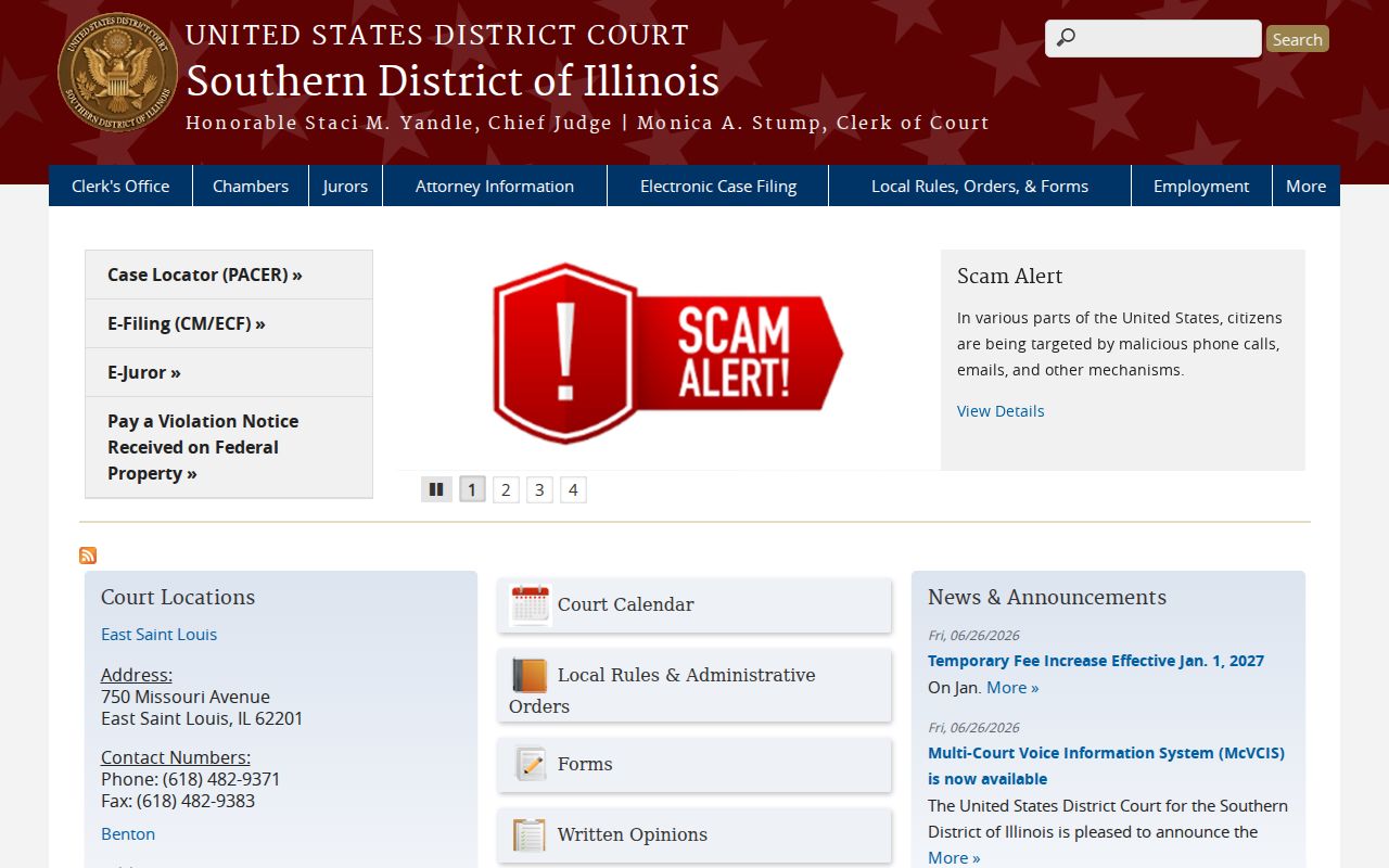 Southern District of Illinois official court website for Belle Rive federal matters