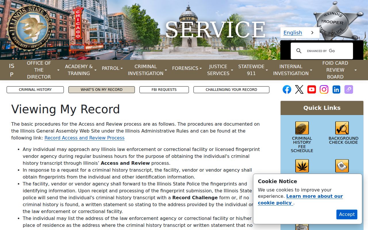 ISP Access and Review page for a Dahlgren self-record check