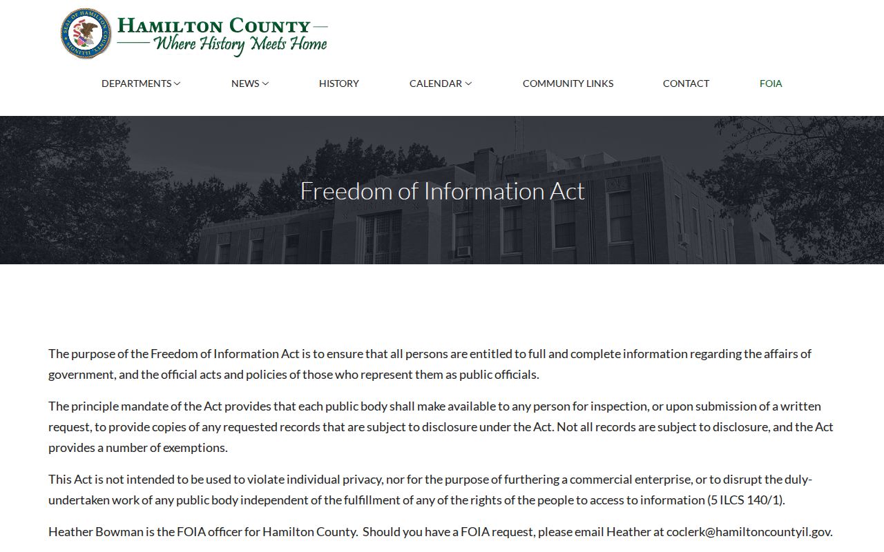 Hamilton County criminal records FOIA request page