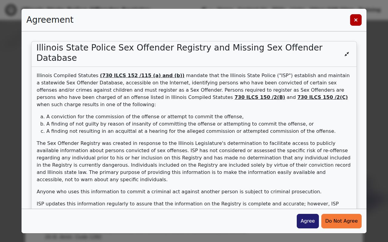 Illinois State Police sex offender registry frequently asked questions and definitions