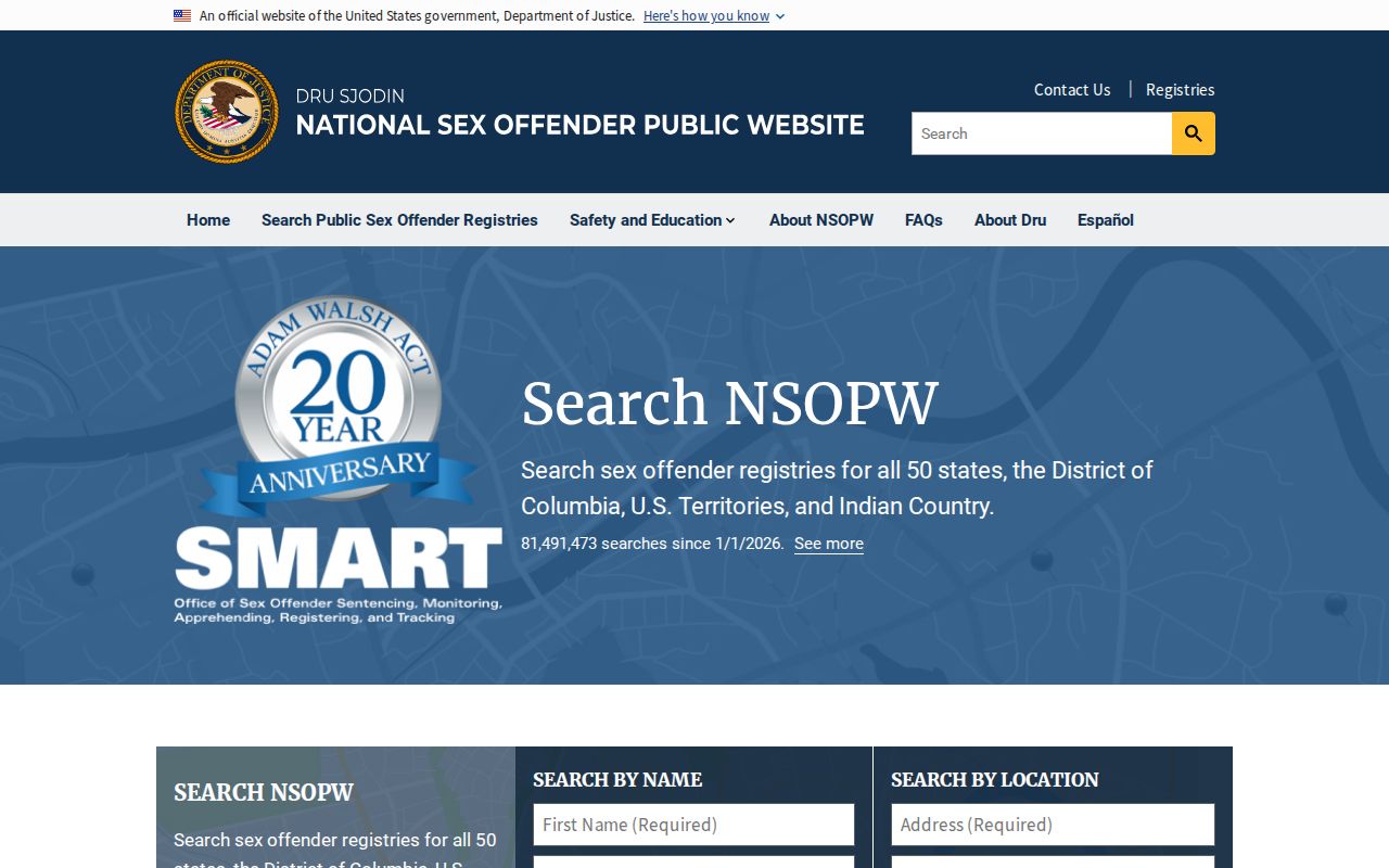 National Sex Offender Public Website cross-state search interface